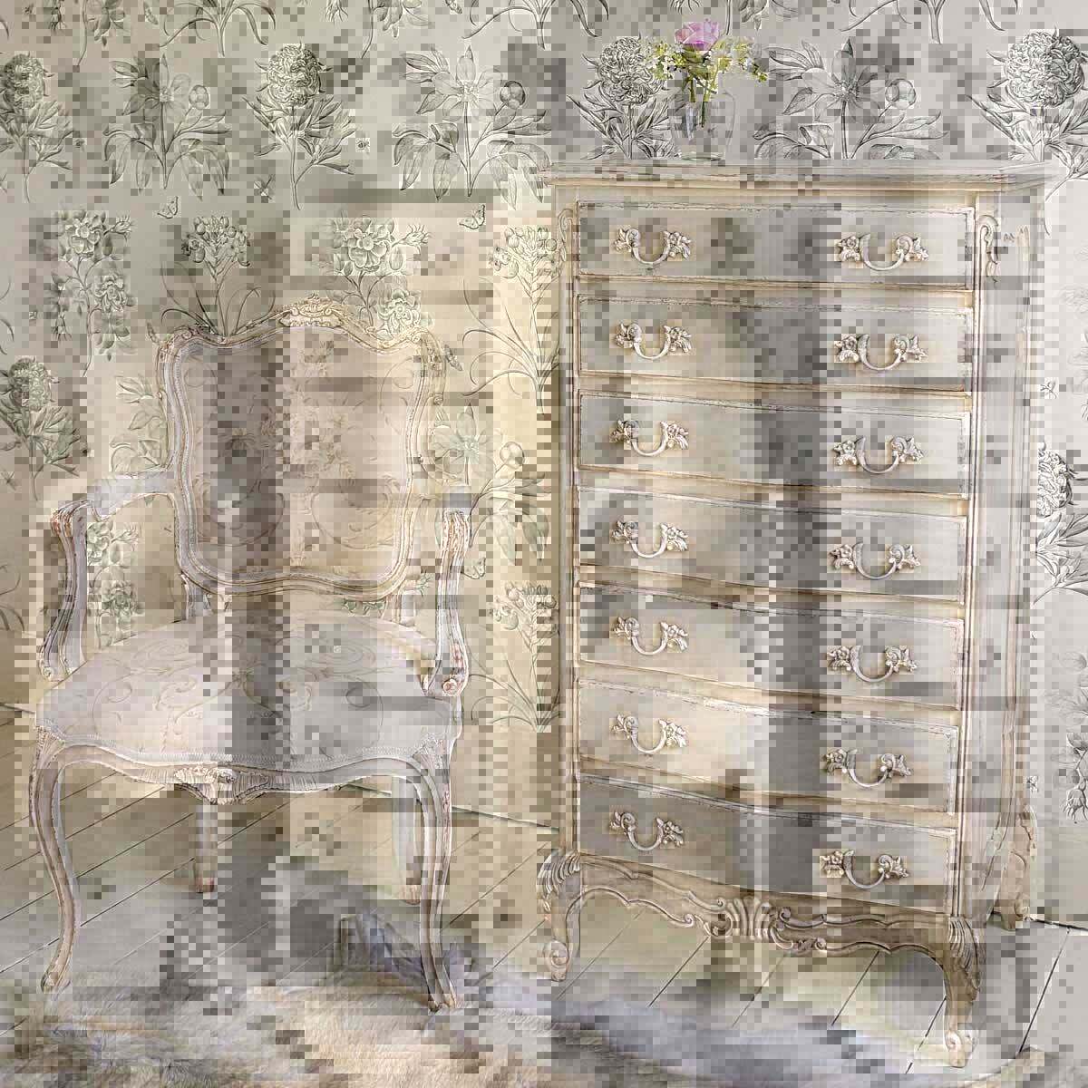 欧式复古雕刻家具法式白色仿古白斗柜美式乡村实木做旧整装边柜定