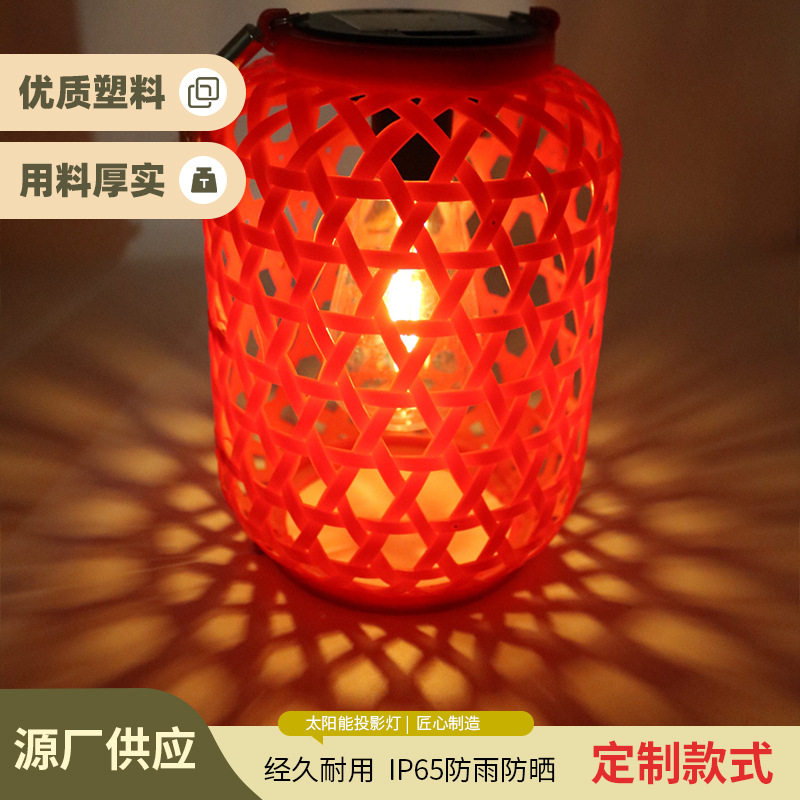 跨境藤编太阳能庭院灯防水灯笼吊灯中式竹编挂灯花园别墅装饰提灯