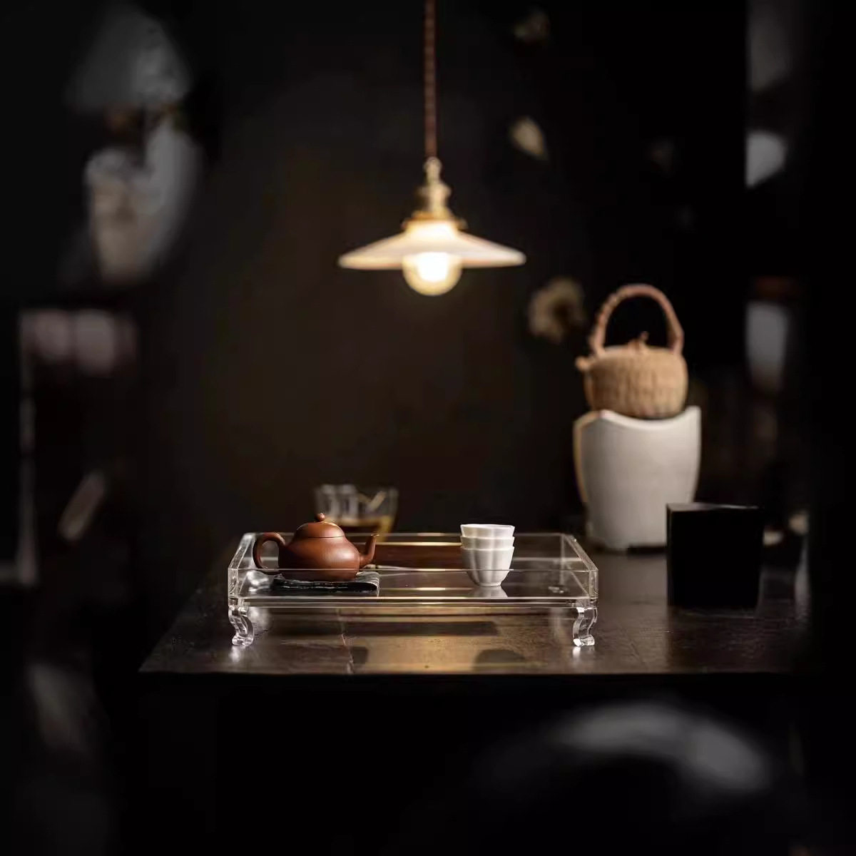 亚克力现代轻奢透明干泡盘盖碗茶壶托盘壶承茶盘茶具收纳展示架