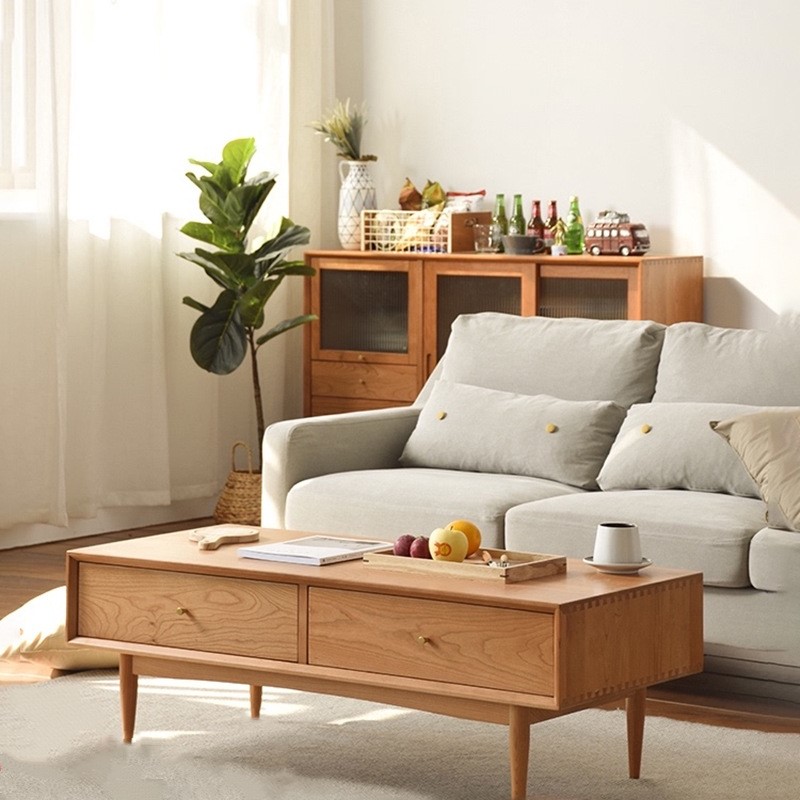 北欧茶几简约客厅现代风格小户型日式白橡木原木多功能全实木家具