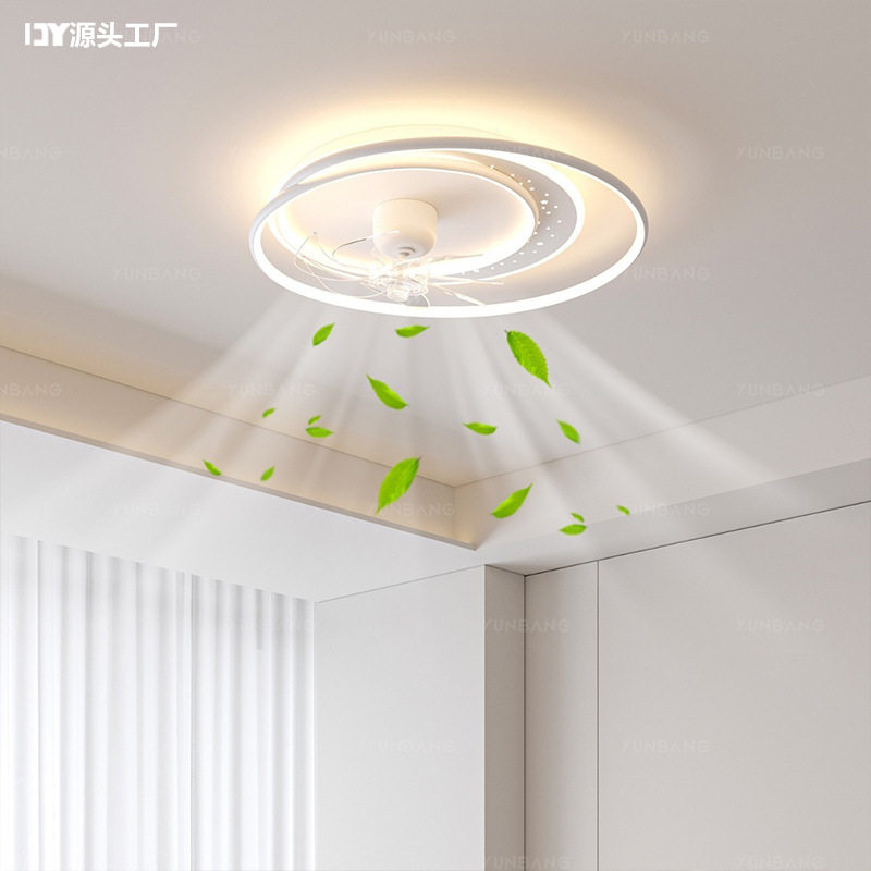 卧室风扇灯2025新款房间吸顶灯带风扇静音摇头智能语音主卧电扇灯