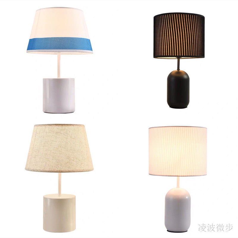 现代简约布艺台灯温馨卧室床头照明台灯酒店客房带开关调光小台灯