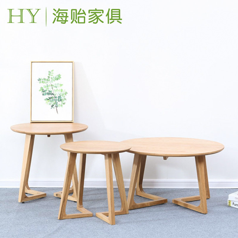 海贻日式全实木圆茶几沙发小角几小边桌咖啡小圆桌橡木家具