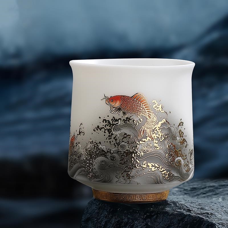 高档羊脂玉白瓷主人杯单杯个人专用陶瓷茶杯茶盏品茗杯压手杯