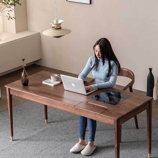 北欧全实木书桌北美黑胡桃木铜脚办公桌学生家用书房樱桃木电脑桌