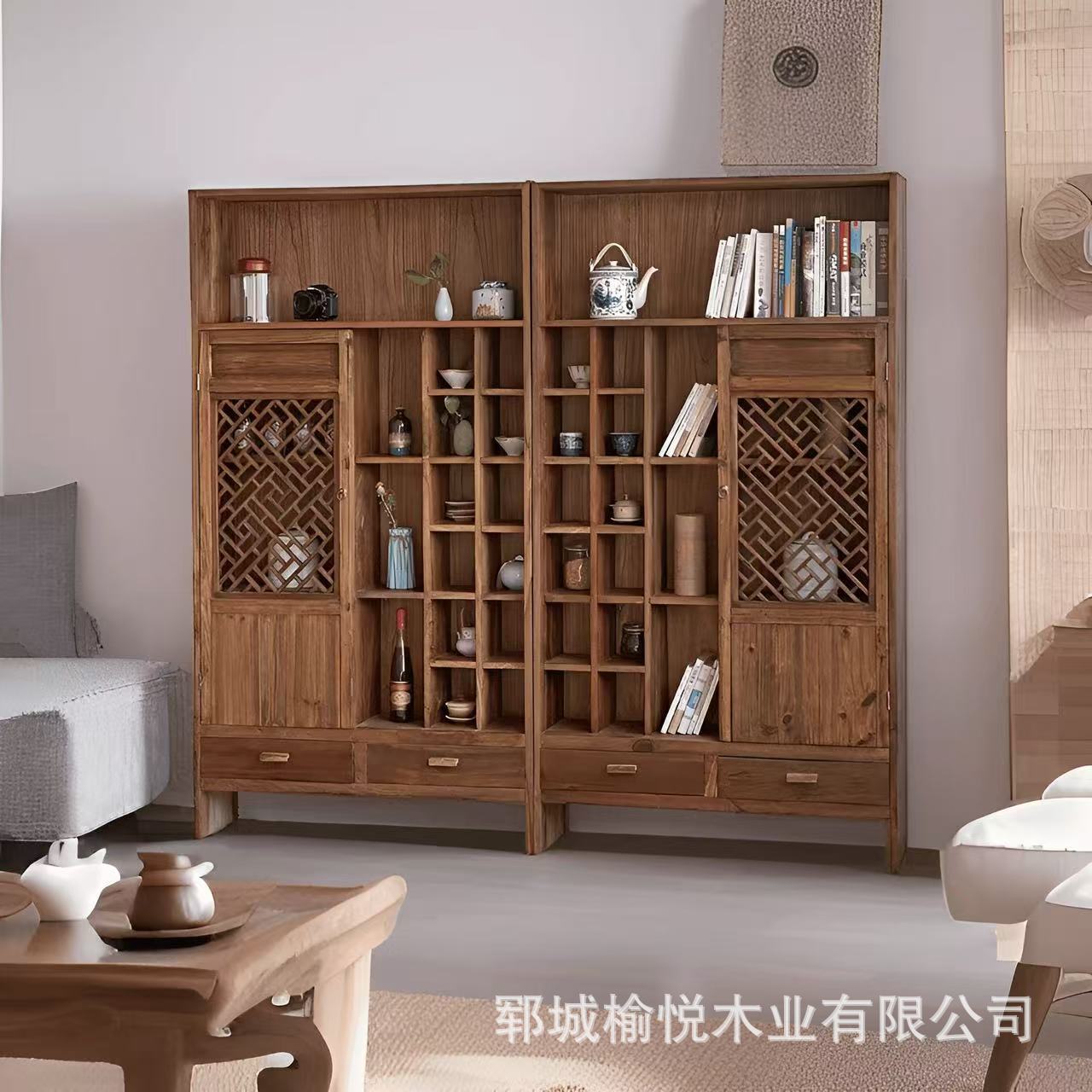 实木博古架新中式茶具展示架客厅玄关杂物整理架书房大型书架