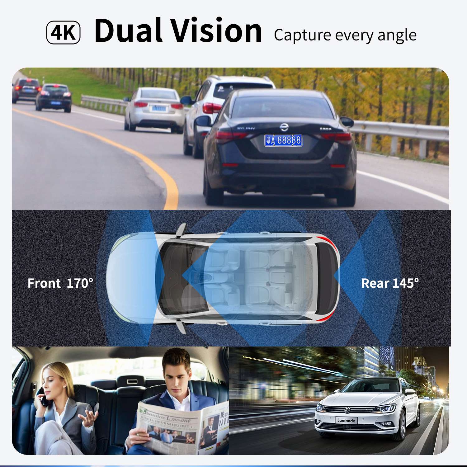Dashcam 4K HD before and after dual recording