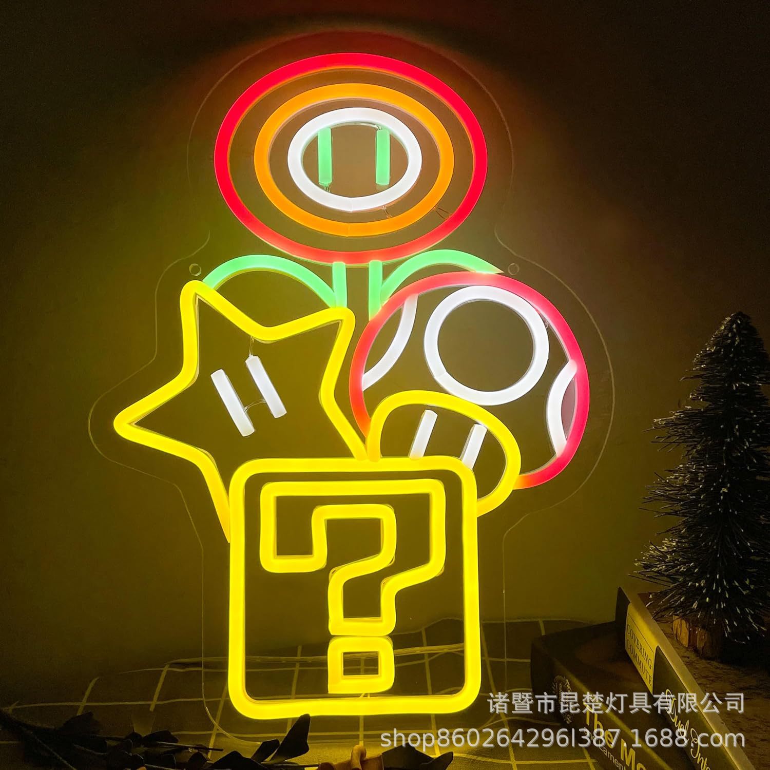 跨境亚马逊热销LED霓虹灯蘑菇花造型透明背板派对房间装饰小夜灯