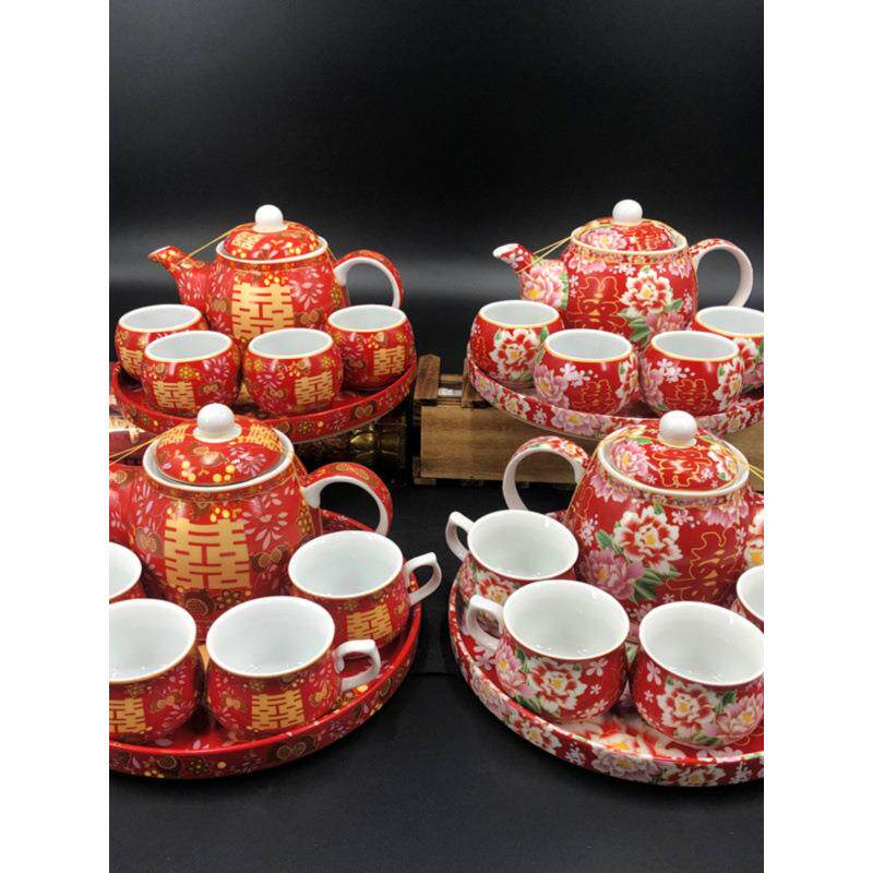 敬茶套组结婚用品港式新人敬茶杯套喜碗传统习俗嫁妆陶瓷茶具套装