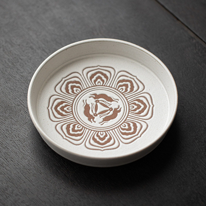 敦煌三耳兔莲纹壶承 陶瓷干泡盘茶具干泡台茶壶茶杯托盘养壶垫