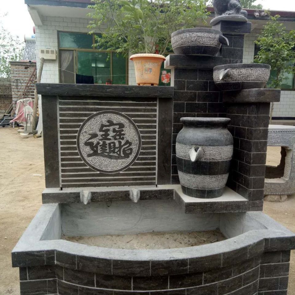 庭院门口青石雕影壁墙流水摆件