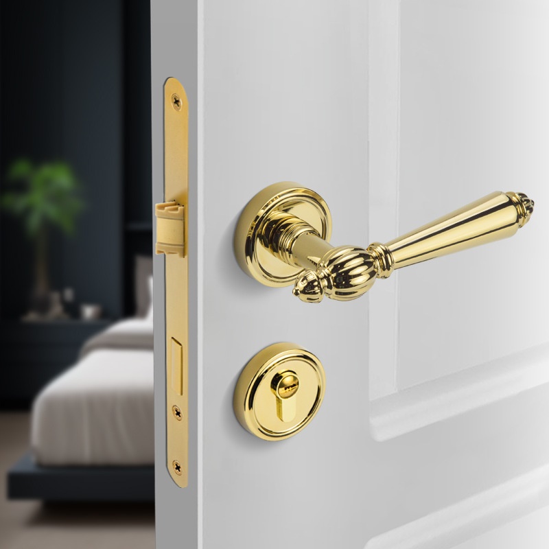 厂家直售美式金色门锁室内卧室分体房门锁木门把手轻奢静音执手锁