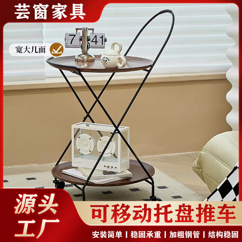 中古木双层可移动收纳推车