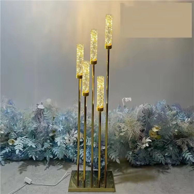新款婚庆金色路引5头步步高烛台布置婚庆道具舞台装饰婚礼T台摆件