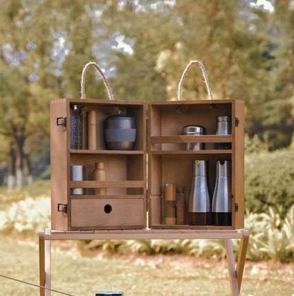 户外露营调料品收纳盒便携式调味实木盒厨房野外调料箱自驾游烧烤