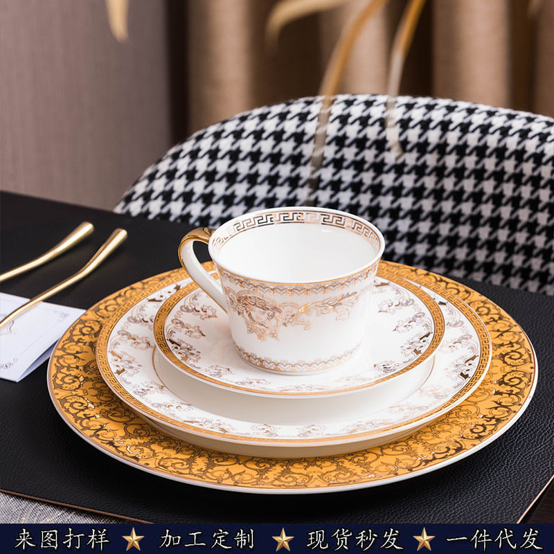 欧式复古描金咖啡杯高级骨瓷餐具套装陶瓷杯碟茶杯酒店摆台装饰盘