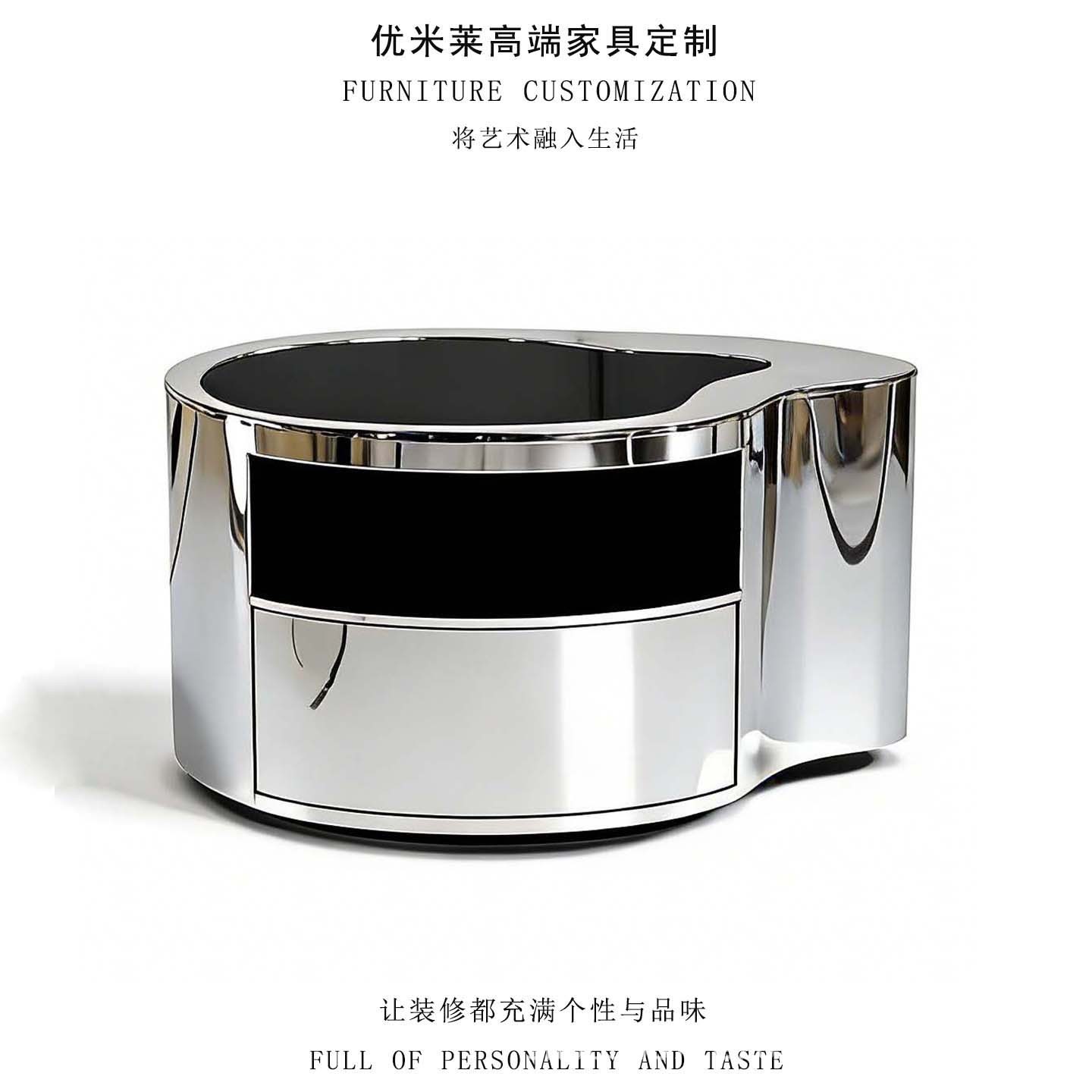 意式轻奢镜面不锈钢床头柜豪宅家用简约设计师款艺术百搭收纳柜