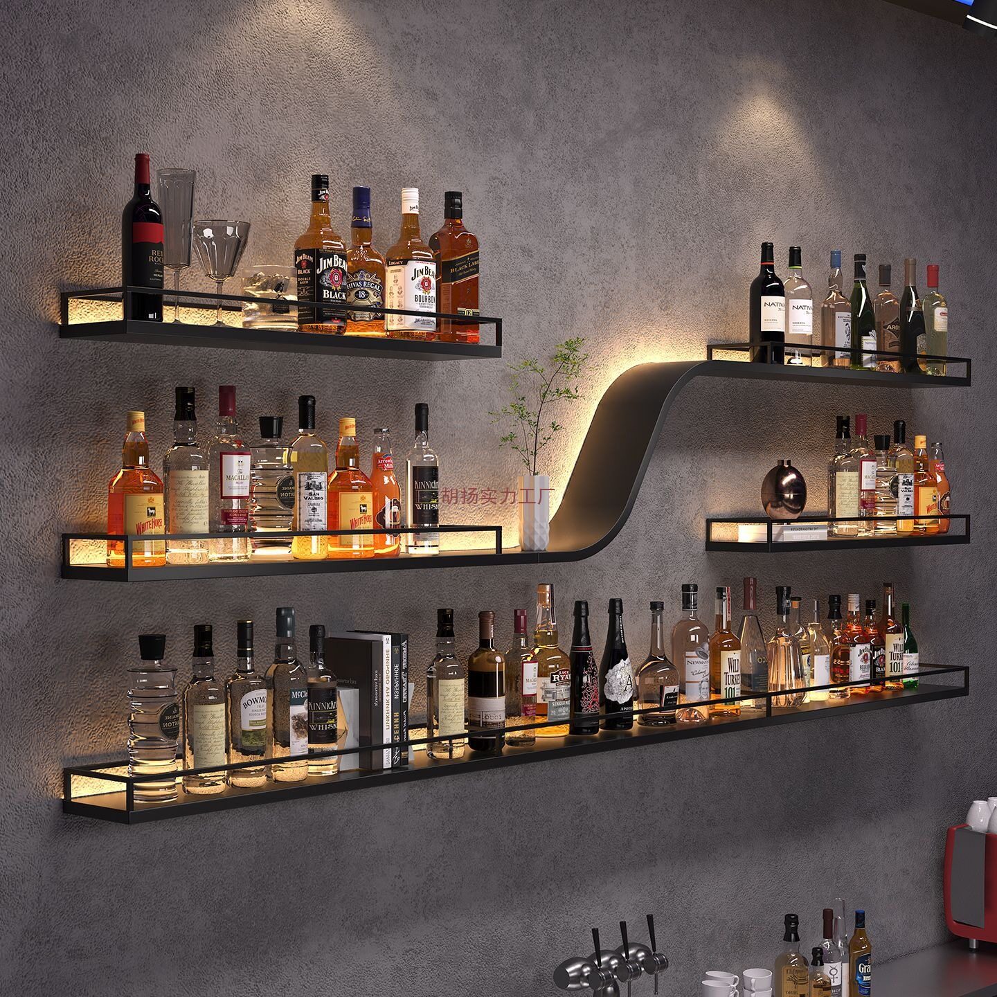 吧台墙上酒吧酒架壁挂壁挂式挂墙展示架创意餐厅铁艺置物架红酒