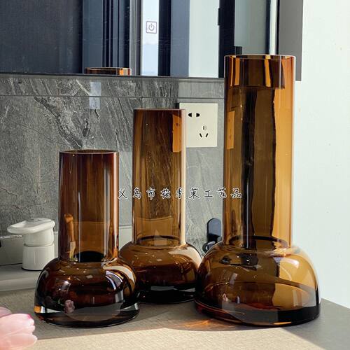 HJM-现代北欧琥珀色玻璃花瓶家居软装饰品酒店客厅电视柜餐桌插花