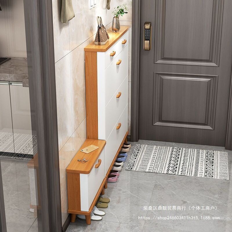 北欧实木腿翻斗玄关鞋柜换鞋凳