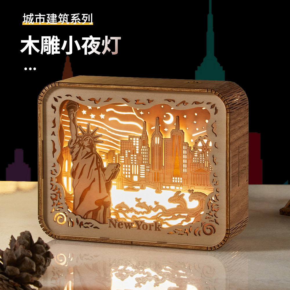 创意文创纪念礼品礼物家居装饰摆件相框灯床头台灯氛围灯3d木雕灯