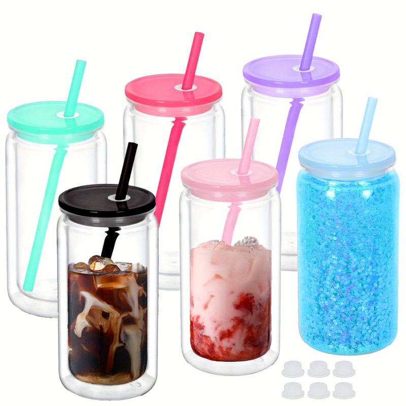 跨境 Travel To Go Drinkware 双层塑料杯带盖吸管可重复使用