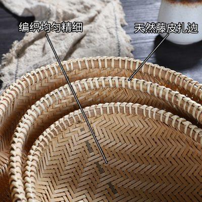 越南 竹编果盘编织馒头筐桌面糖果盘零食篮椭圆簸箕收纳篮竹制品
