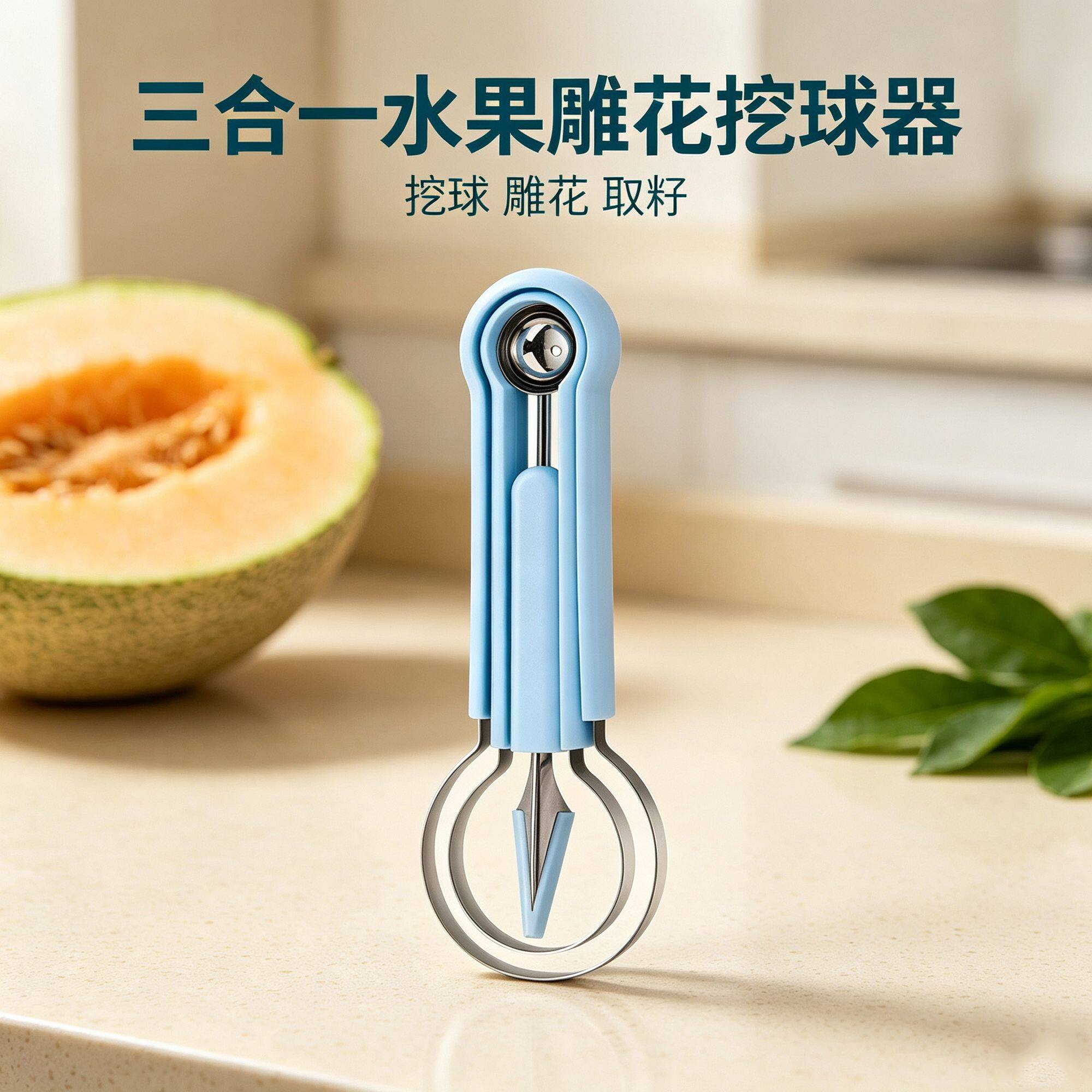 三合一水果雕花刀取瓤器西瓜挖球勺水果取肉去果核挖球工具神器