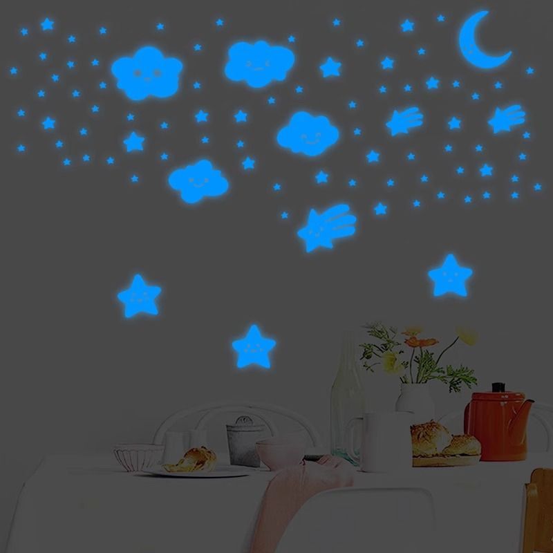 星月笑云五角星光敏贴片童趣孩童居室自粘夜光墙面装饰贴画