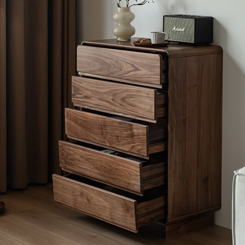 北美黑胡桃木五斗柜简约现代纯实木抽屉柜客厅卧室多功能储物斗柜