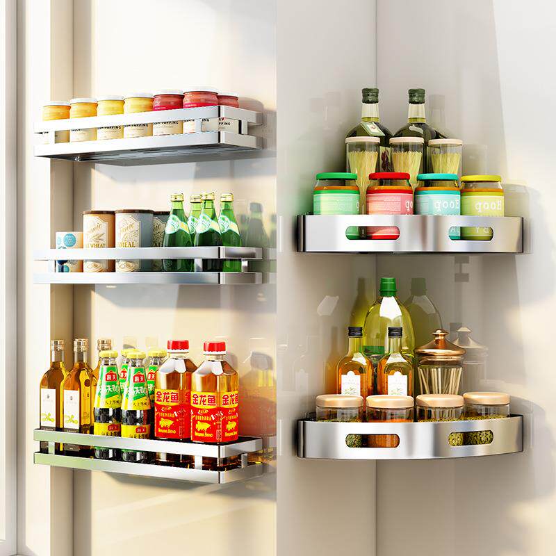 厨房调料不锈钢置物架壁挂免打孔家用大全多功能三角墙上挂架收纳