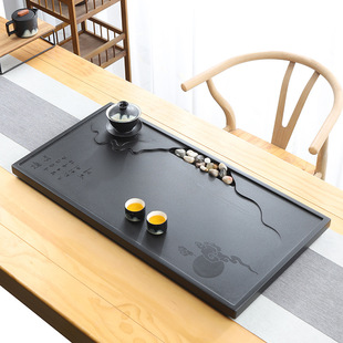 天然乌金石茶盘排水家用简约现代客厅石盘石头单盘整块石茶台拖盘