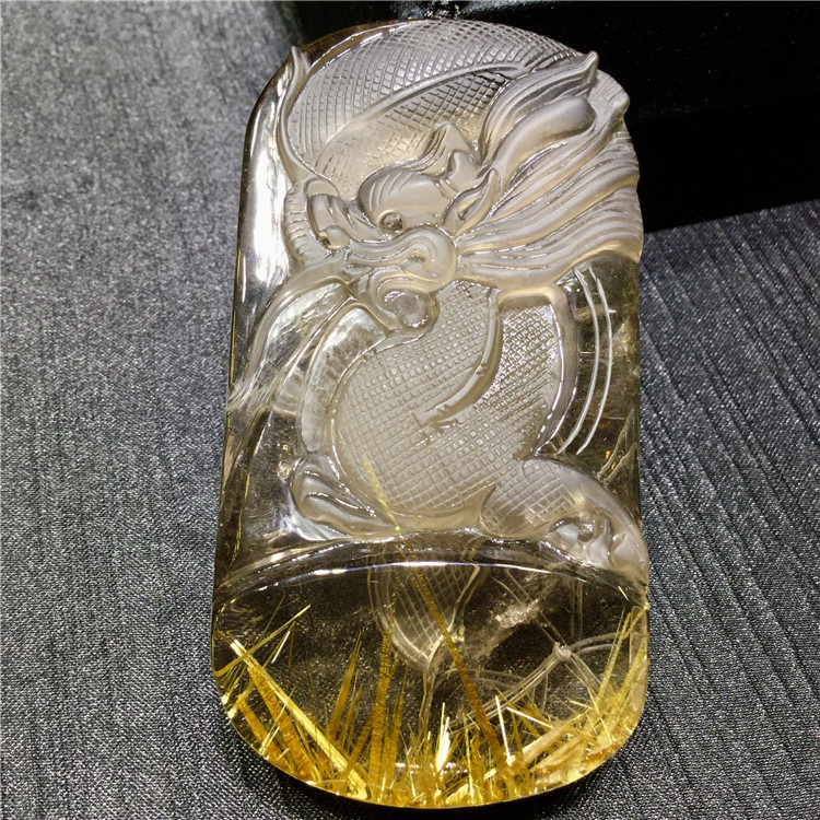 东海水晶天然经典钛晶顺发板钛晶聚宝盆龙牌手把件！把玩件