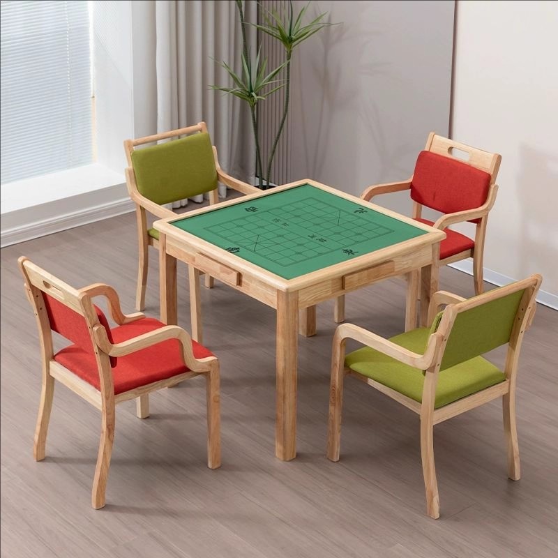 实木手搓麻将桌家用正方形餐桌简约两用象棋桌小户型客厅打牌桌子