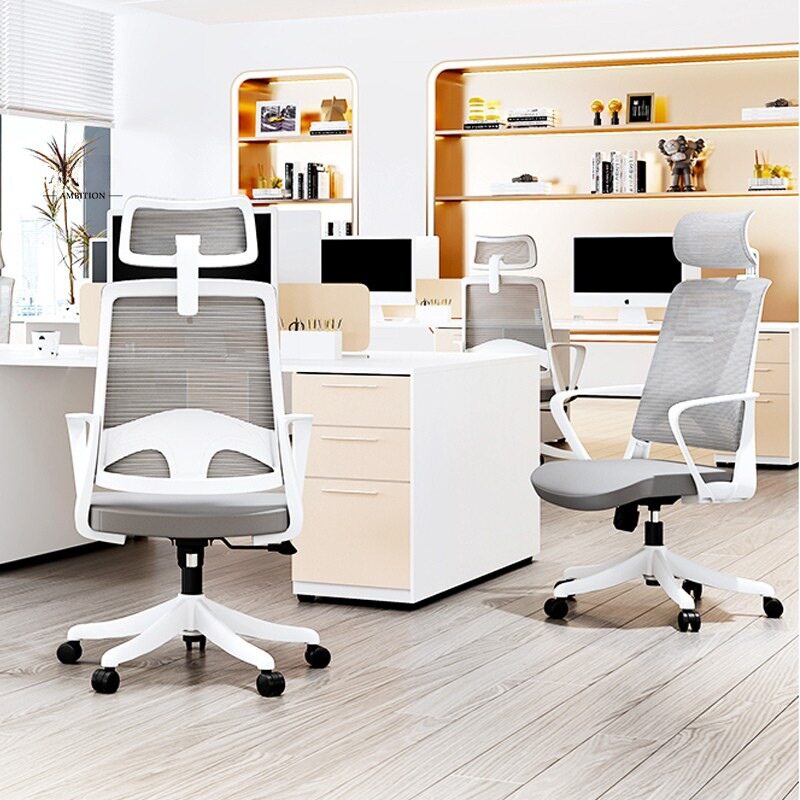 白色职员椅久坐转椅家用万向轮座椅员工电脑椅办公椅升降椅子高背