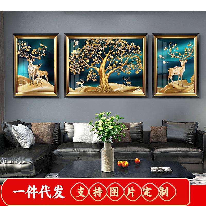 欧5D钻石画满钻发财树招财鹿客厅钻石绣砖石画贴钻十字绣