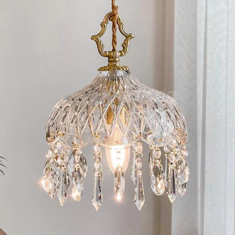 新款法式全铜复古轻奢水晶小吊灯过道玄关阳台走廊衣帽间床头吊灯