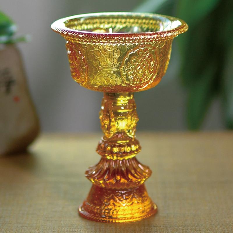 禅悦古法琉璃七色八吉祥酥油灯座家用佛前供奉高脚藏式供杯茶酒杯