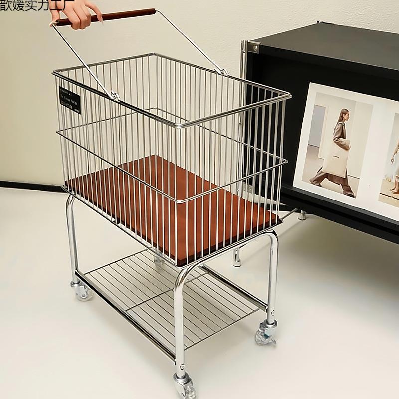 中古风脏衣篓可移动家用卫生间浴室高颜值脏衣篮衣服小推车置物架