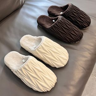 季 冬天pu加绒 棉拖鞋 女防水高级室内感保暖2024居家皮秋冬用男新款