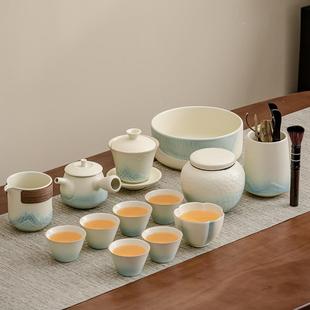 轻家艺用厅茶奢高小档具夫客 功47451简约壶茶茶套清新碗盖侧把装