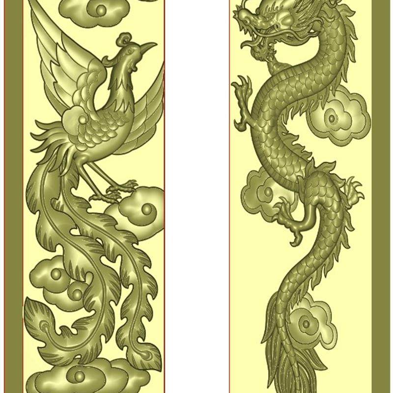 精雕图灰度图浮雕图电脑雕刻素材石雕墓碑龙凤竖板260x860没线