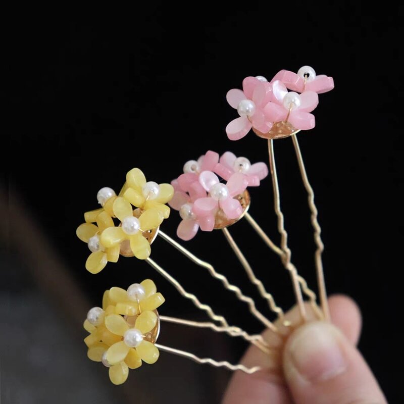 古风桂花u型钗子简约日常汉服点缀花朵古装头饰发钗