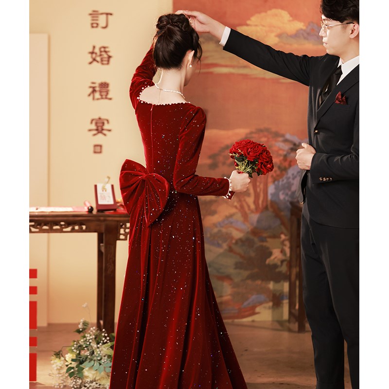 敬酒服新娘结婚订婚礼服裙秋冬2025新款长袖出阁回门宴高级感便装