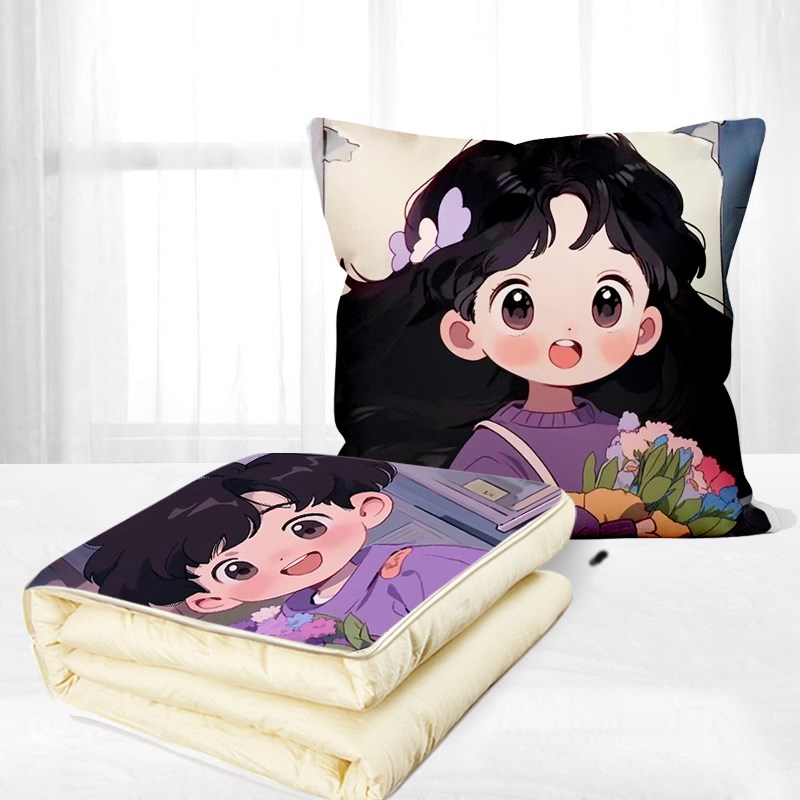 抱枕定制diy可印照片空调被子两用毯子二合一卡通来图订制做礼物