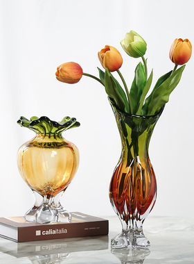 艺术轻奢琉璃花瓶摆件落日西山现代客厅玄关电视柜插花花器装饰品