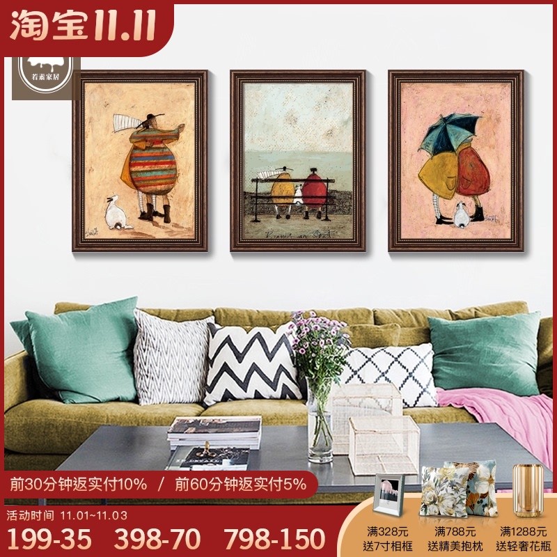 美式装饰画家庭客厅沙发背景墙三联画餐厅卧室S简美过道玄关壁画图片