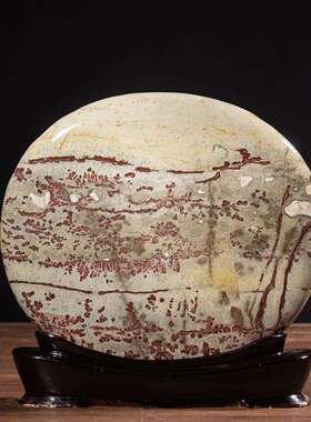 广西国画石天然奇石观赏石草花石椭圆饼摆件客厅电视柜工艺品tz25