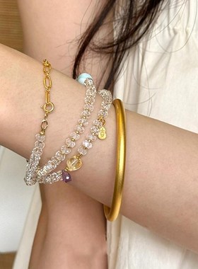 碎梦清璃精致冰透白水晶串珠手链新中式轻奢海纹石紫多巴胺女手串