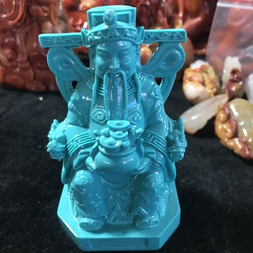 天然绿松石精雕招财进宝财神摆件仿松石财星N高照摆件家居摆件饰